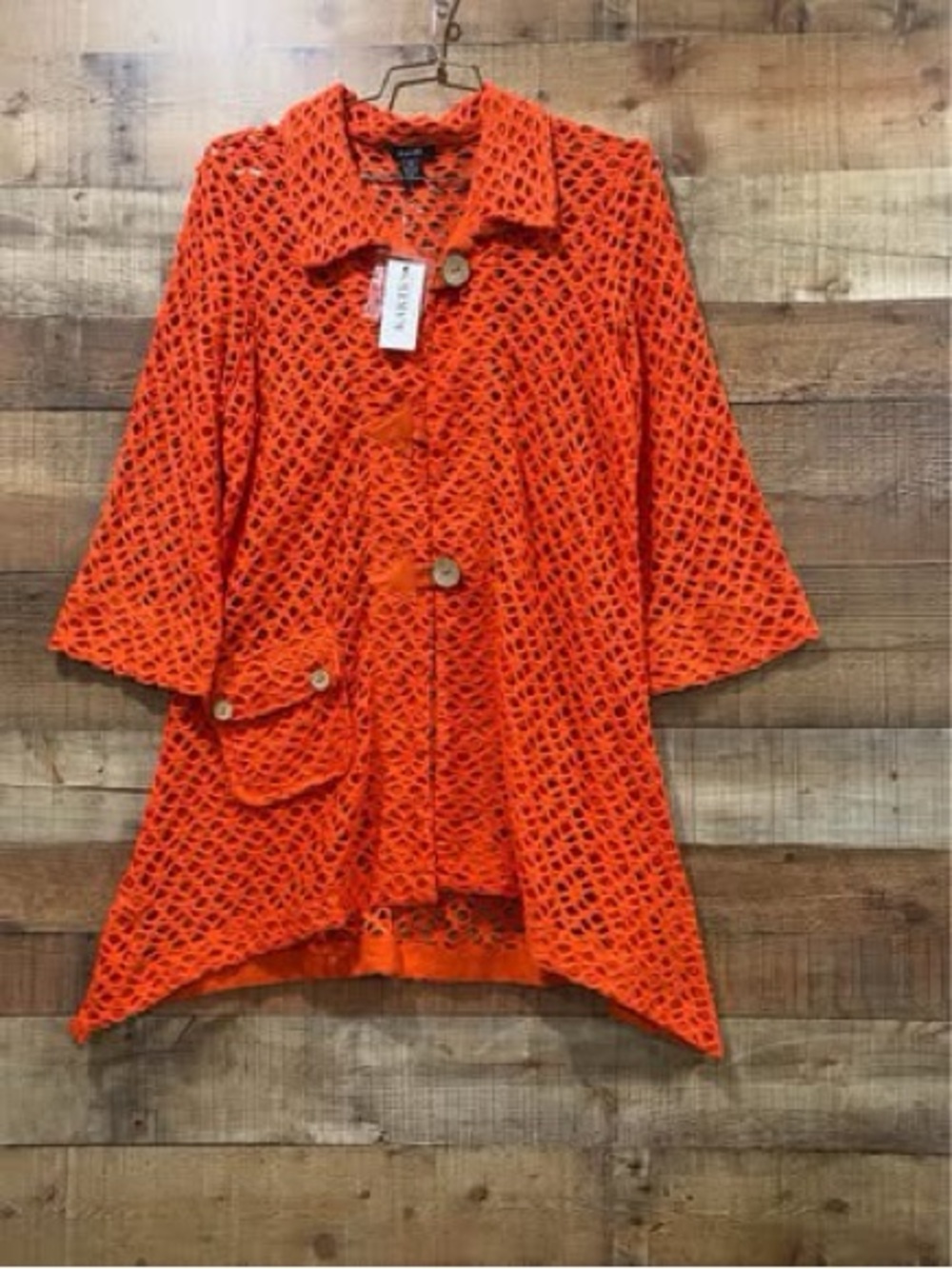 Kaktus Bright Orange Crochet Button-Front Tunic Swimsuit Coverup Size XL